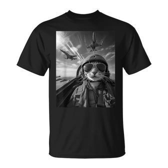 Flying Cat Selfie Fighter Pilot Meme Jet Fly Airplane T-Shirt | Seseable UK