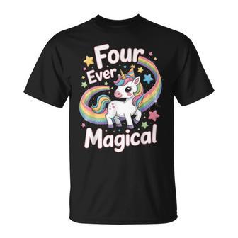 Four Ever Magical 4 Years Old Unicorn Kids 4Th Birthday T-Shirt - Thegiftio UK