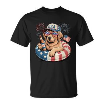 Fourth Of July Usa Dog With Beer And Flag T-Shirt | Seseable UK
