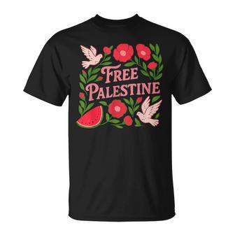 Free Palestine Gaza Boho Flower Watermelon T-Shirt - Thegiftio