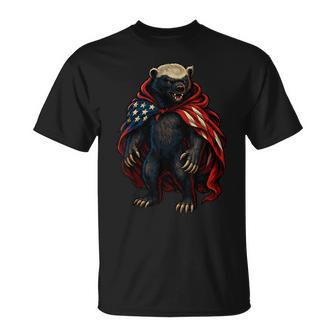 Fun Patriotic Honey Badger American Flag Usa Animal T-Shirt - Monsterry