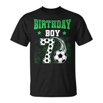 7Th Birthday Boy Soccer Theme Party 7 Year Old Kids T-Shirt - Thegiftio