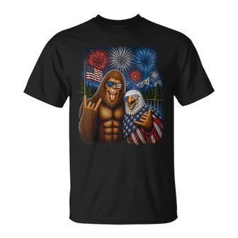 Bigfoot Eagle Selfie Rock On 4Th Of July Boy Kids T-Shirt - Thegiftio UK