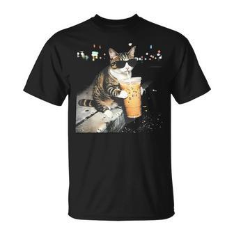 Cat Drinking Iced Coffee T-Shirt - Thegiftio UK