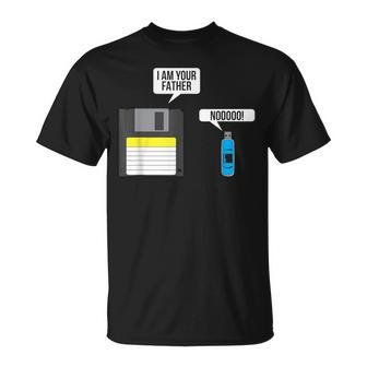 Father Floppy Disk And Son Usb Flash Drive Nerdy T-Shirt - Monsterry