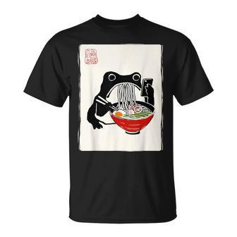 Grumpy Frog Ramen Sumi-E Kawaii Ink Painting Japanese T-Shirt - Monsterry