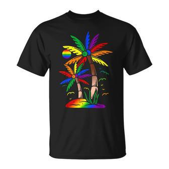 Palm Trees Rainbow Flag Gay Pride Lgbt Summer Vacation T-Shirt - Thegiftio