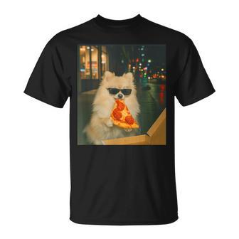 Pomeranian Dog Eating Pizza Meme Retro T-Shirt - Monsterry