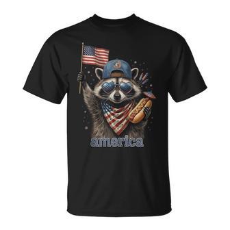 Raccoon Hot Dog American Flag 4Th Of July T-Shirt - Thegiftio UK