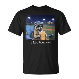 Racoon Drinking Iced Coffee At Ballfield Baseball Mama T-Shirt | Mazezy