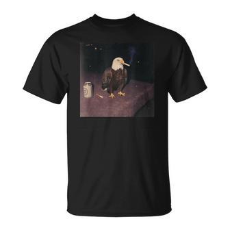 Smoking Bald Eagle Cigarette Beer Gen Z Cursed Meme T-Shirt - Monsterry