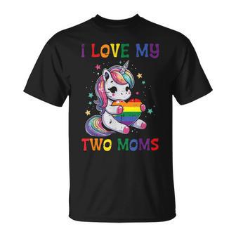 Gay Pride Month I Love My Two Moms Unicorn Lgbtq Ally Kids T-Shirt - Thegiftio UK