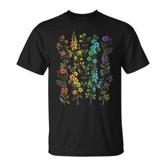 Gay Rainbow Wildflowers Lgbtq Pride Month Floral Women T-Shirt - Monsterry