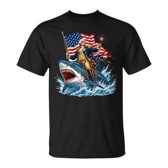 George Washington Riding Shark July 4Th American Flag T-Shirt - Thegiftio UK