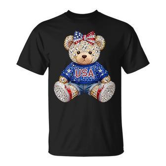 Girly 250 Years Of Freedom Teddy Bear Us Flag Anniversary T-Shirt - Thegiftio