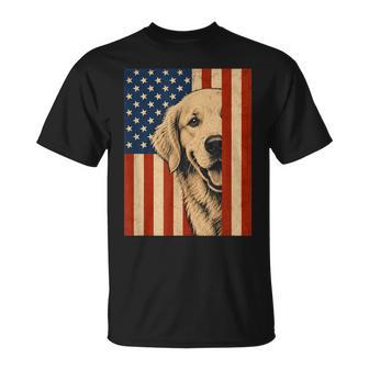 Golden American Flag Dog Lover Patriotic Usa 4Th Of July T-Shirt | Seseable UK