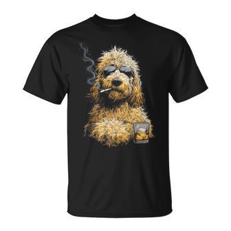 Goldendoodle Smoking Cigarette Whisky Lover Doodle Dog T-Shirt - Monsterry