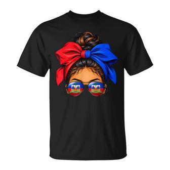 Haitian Queen Messy Bun Flag Day Haiti Independence Women T-Shirt - Thegiftio