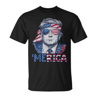 Happy 4Th Of July Donald Trump 'Merica Usa Flag Sunglass T-Shirt - Thegiftio UK