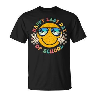 Happy Last Day Of School Smile Face Retro Teacher Summer T-Shirt | Mazezy