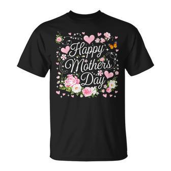 Happy Mother's Day With Cute Pink Floral For Mother Grandma T-Shirt | Mazezy