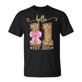 Hello Eleven Est 2015 11Th Birthday Leopard 11 Year Girl T-Shirt - Thegiftio UK