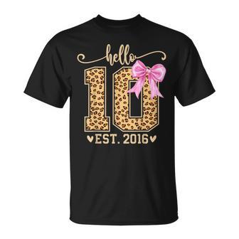 Hello Ten Est 2016 10Th Birthday Leopard Bow 10 Year Girl T-Shirt - Thegiftio UK