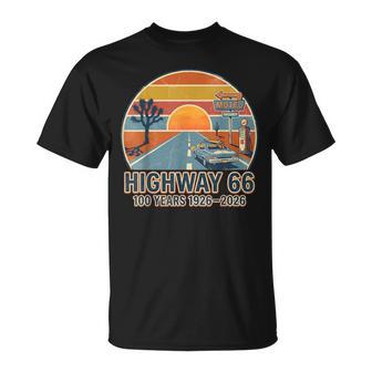 Highway 66 100 Years 1926-2026 Classic Car Lover Anniversary T-Shirt | Seseable CA