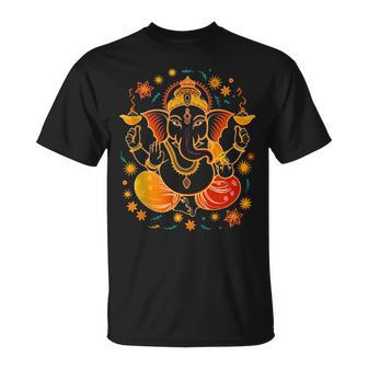 Hindú Ganesha Puja Elefante Dios India Meditación Yoga Murti In Mangas Camiseta unisex - Regaloses
