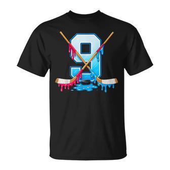 Hockey 9 Year Old Ice Cream Drip Youth 9Th Birthday Boys T-Shirt - Thegiftio UK