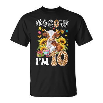 Holy Cow I'm 10 Years Old Farm Cow Sunflowers 10Th Birthday T-Shirt - Thegiftio