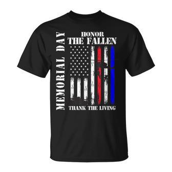 Honor The Fallen Thank The Living Memorial Day Flag Graphic T-Shirt - Thegiftio UK