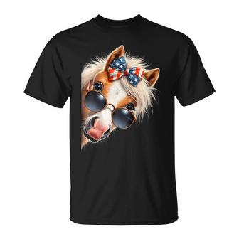 Horse 4Th Of July Patriotic Horse With Bow Usa American Flag T-Shirt - Thegiftio UK