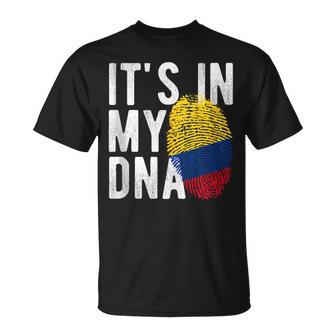Huella Digital Con La Bandera De Colombia It's In My Dna In Mangas Camiseta unisex - Regaloses