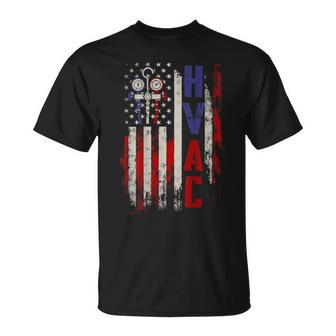 Hvac Techniacian Usa Flag Vintage Fathers Day On Back T-Shirt - Thegiftio UK
