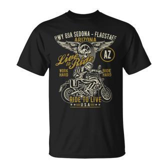 Hwy 89A セドナ フラッグスタッフ Azusa オートバイ アンティーク調デザイン Tシャツ - Kawaiitshirt