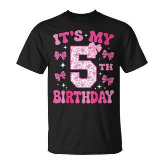 It's My 5Th Birthday Girl Pink Coquette Bow 5 Year Old Boys T-Shirt - Monsterry