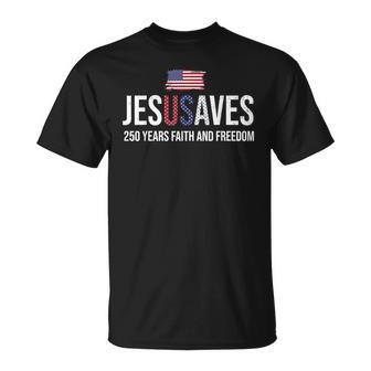 Jesus Saves Usa 250 Years Of Freedom Retro 4Th Of July Faith T-Shirt - Thegiftio UK