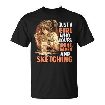 Just A Girl Who Loves Anime Ramen Andketching Anime Manga Tシャツ - Kawaiitshirt