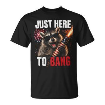 Just Here To Bang Raccoon 4Th Of July Fireworks T-Shirt - Thegiftio UK