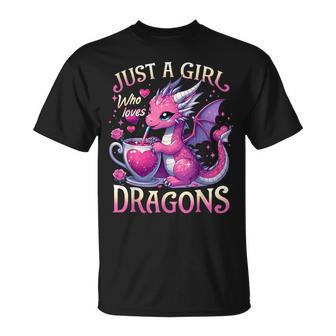 Just A Girl Who Loves Dragons Cute Pink Dragon Heart T-Shirt - Thegiftio UK