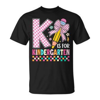 K Is For Kindergarten Back To School Pencil Bow Retro T-Shirt - Thegiftio UK
