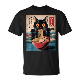 Kawaii Cat Isst Nudeln Japanische Anime-Katzen-Ramen T-Shirt - Seseable