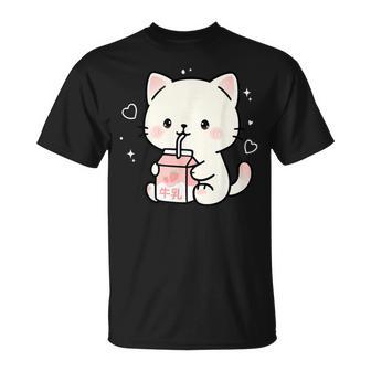 Kawaii Katze Erdbeermilch Niedlich Ästhetik Anime Mädchen Ns T-Shirt - Seseable