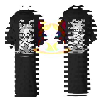 Kawaii Neko Cat Mangeant Onigiri Omusubi Amateur De Nourriture Japonaise T-Shirt - Cadeauxyz