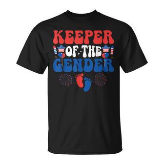 Keeper Of The Gender 4Th Of July Gender Reveal Family Party T-Shirt - Thegiftio UK
