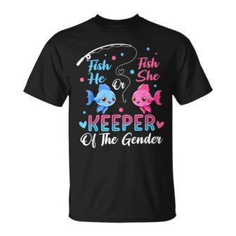 Keeper Of The Gender Fish He Or Fish Gender Reveal Party T-Shirt - Thegiftio UK