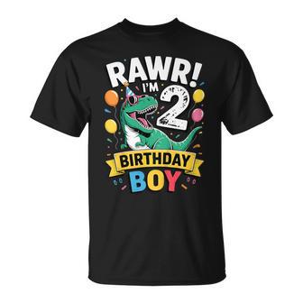 Kids 2 Year Old Boy T Rex Dinosaur Lovers 2Nd Birthday Dino Two T-Shirt - Monsterry