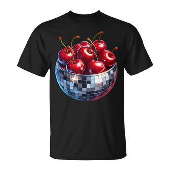 Kirschen Discokugel Kirscheommerfrucht Retro Party Liebhaber T-Shirt - Seseable