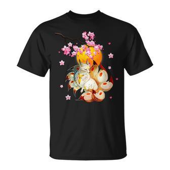 Kitsune-Fox Renard Japonais À Neuf Queues Fleurs De Cerisier T-Shirt - Cadeauxyz
